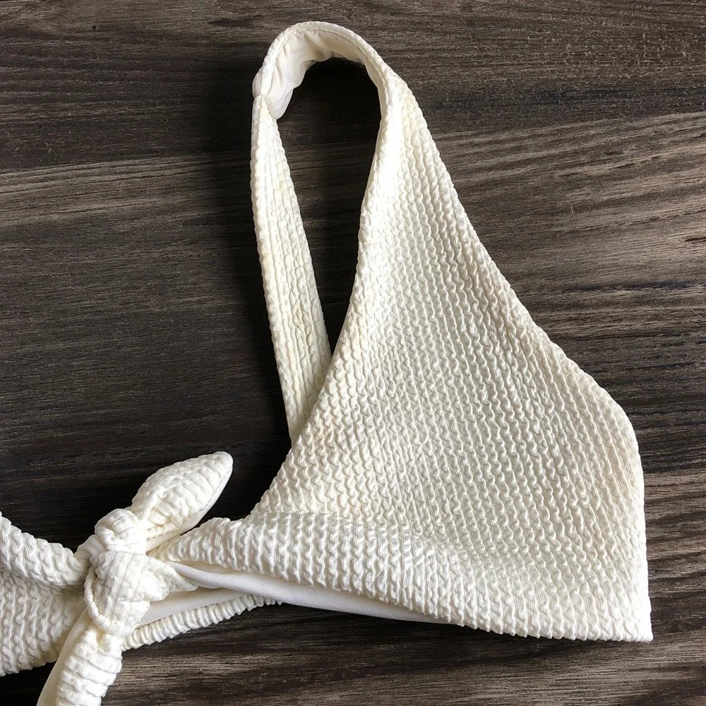 Monday Swimwear Portugal Tie Bikini Top Ivory Crinkle P XS 0 2